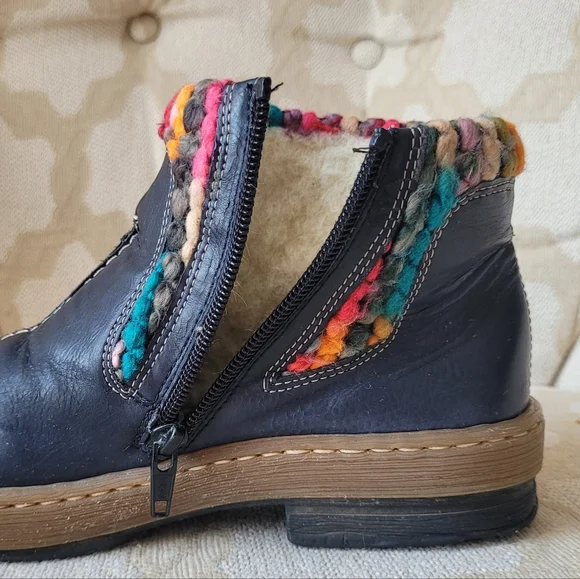 RIEKER FELICITAS MID BOOTS BOHO KNIT CUFF ZIPPER LINED NAVY EU 37 6 6.5 - Picture 7 of 15